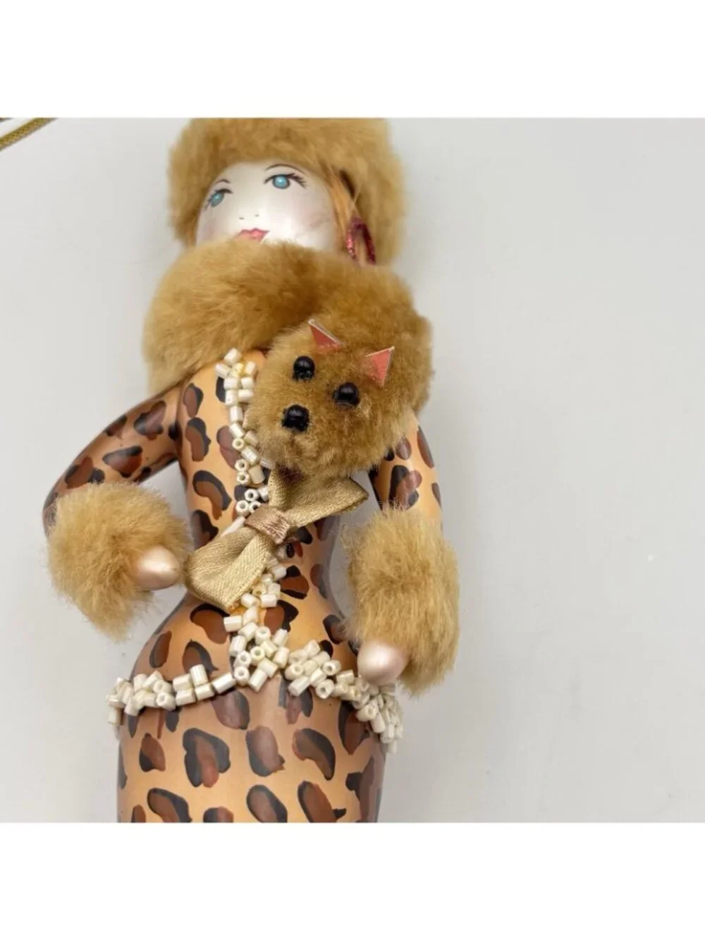 Ladies With Elegance Fashionista Glass Ornament Leopard Dress Hat Fox Stole 7”